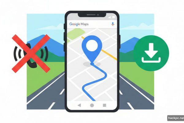 Smartphone with Google Maps showing offline download capability despite no signal