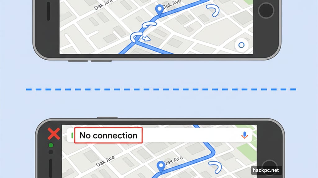Turn-by-turn driving directions work without cell service connection