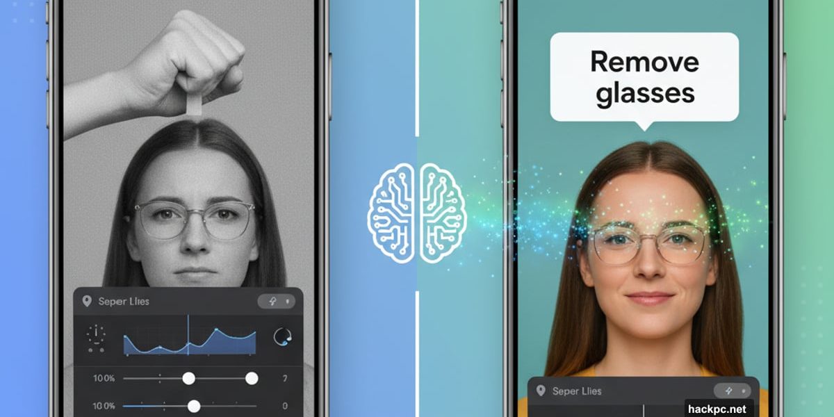iPhone showing Google Photos AI editing versus manual slider controls