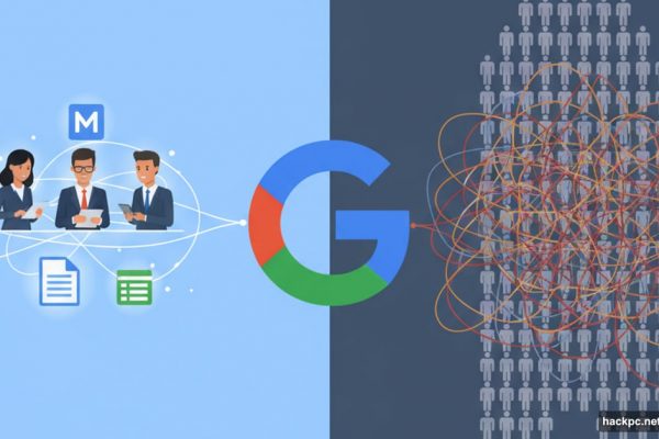 Google Workspace logo dividing small efficient team from large struggling organization