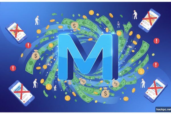 Meta logo vacuuming money from scam ads and vulnerable victims