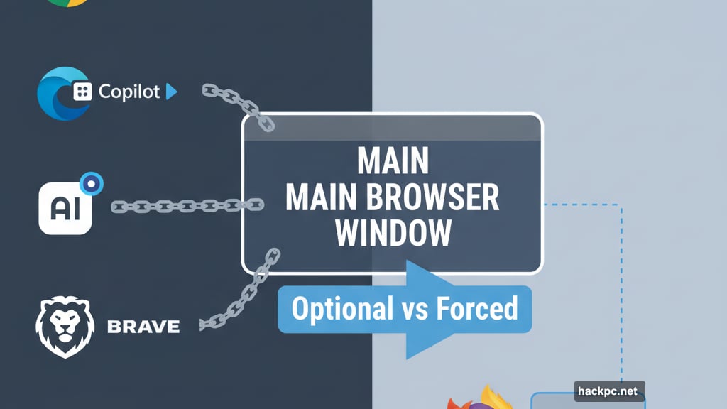 Mozilla's optional approach compared to Chrome Edge and Brave integration