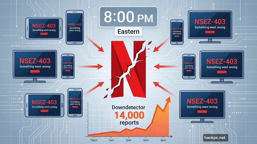 Netflix crashed at 8PM Eastern with NSEZ-403 error codes