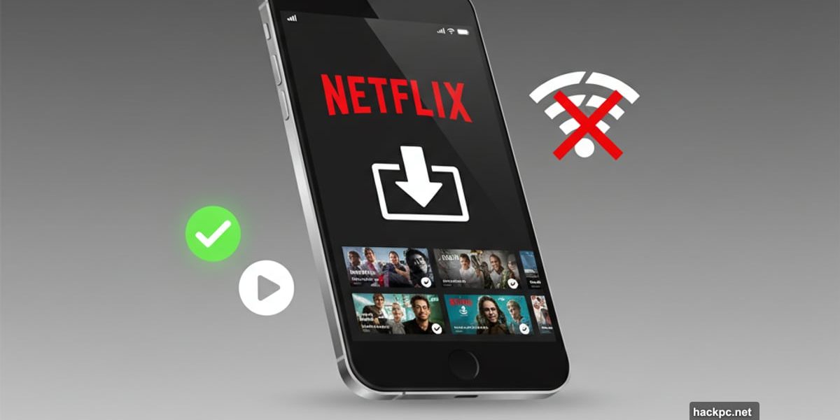 Smartphone showing Netflix downloads working despite disconnected WiFi symbol