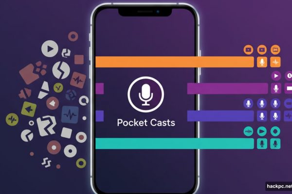 Pocket Casts app organizing scattered podcast episodes into structured playlists