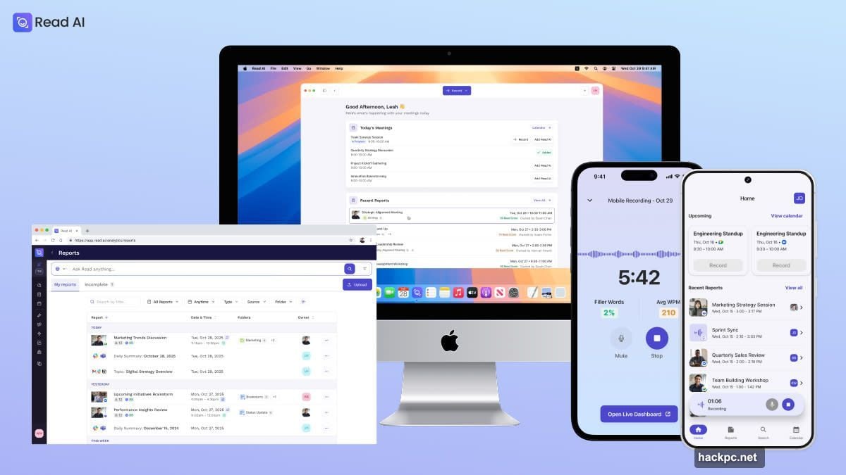 Read AI integrates with Gmail, Outlook, Slack, HubSpot, Notion, and more