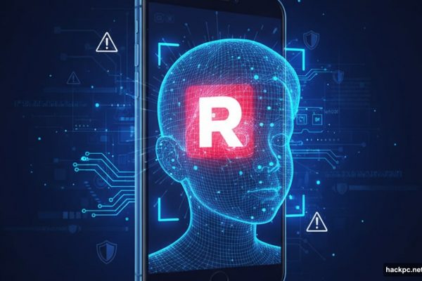 Child's face being scanned by facial recognition on Roblox smartphone
