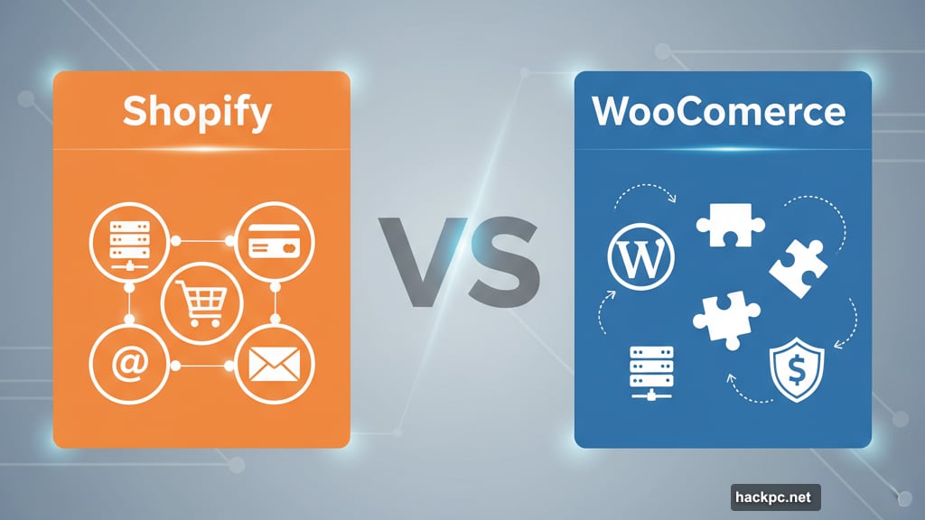 Shopify bundles everything together while WooCommerce requires separate assembly