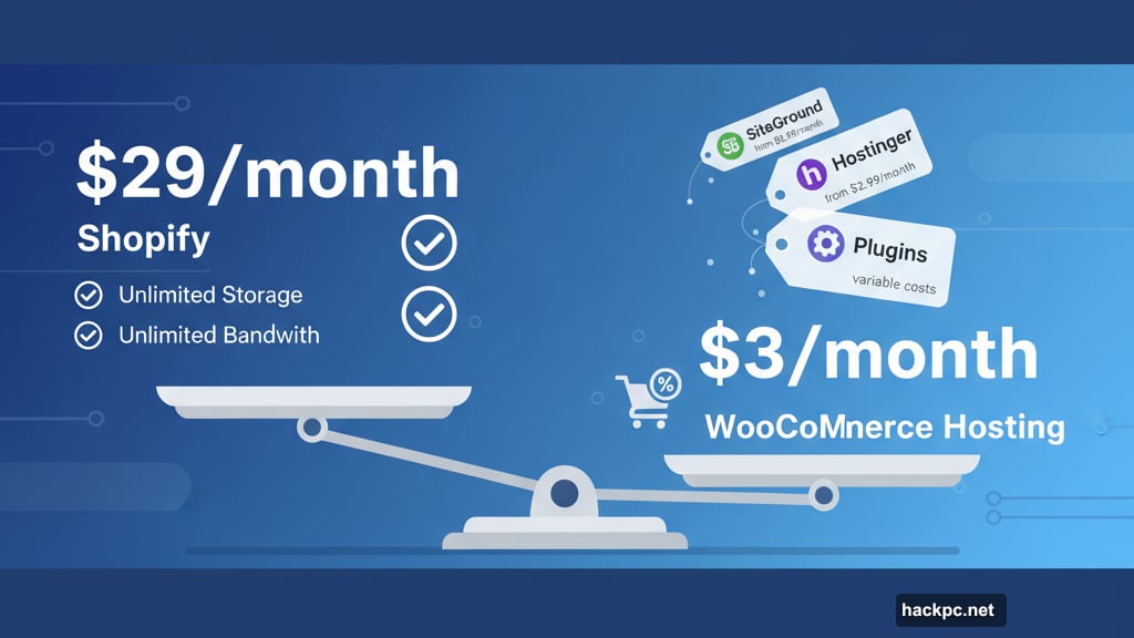 Cost comparison shows WooCommerce hosting starts around three dollars monthly