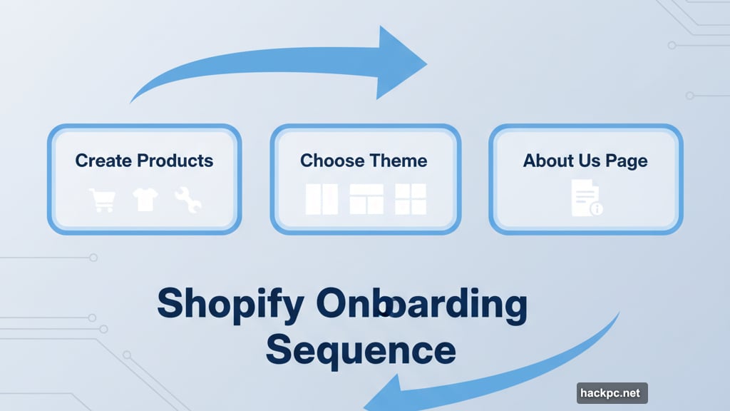 Shopify onboarding pushes product creation before choosing themes or pages