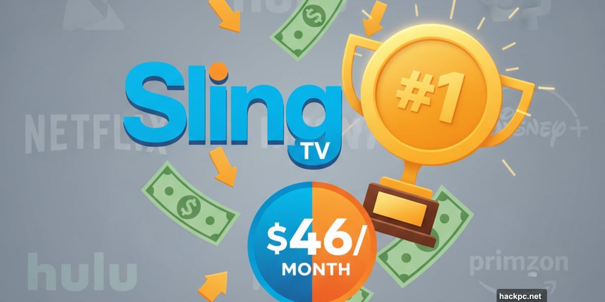 Sling TV logo with trophy and dollar savings symbols