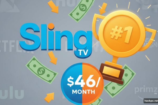 Sling TV logo with trophy and dollar savings symbols