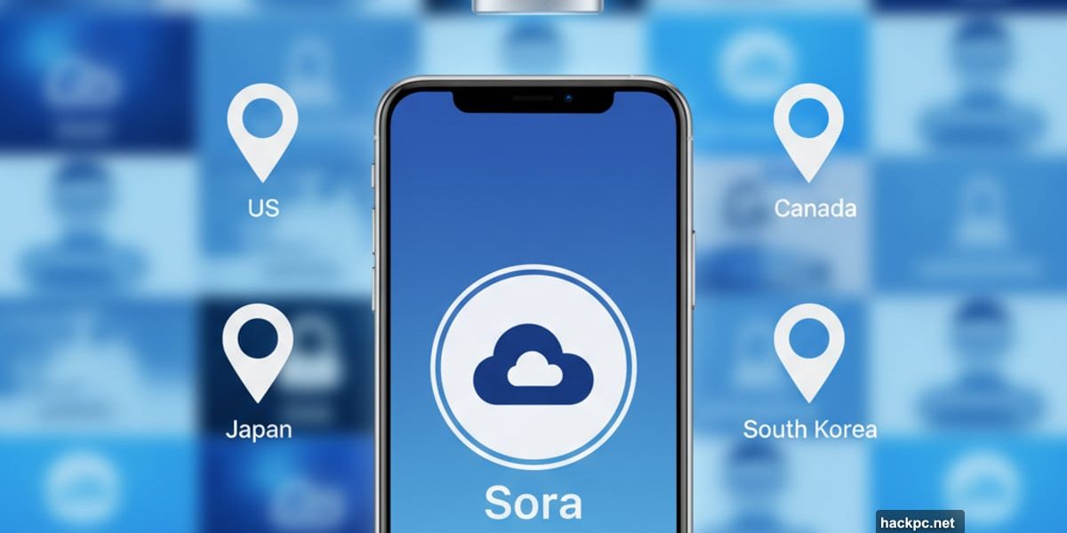 Smartphone showing Sora app with unlocked padlock and country flags