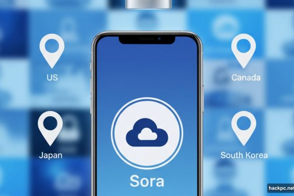 Smartphone showing Sora app with unlocked padlock and country flags