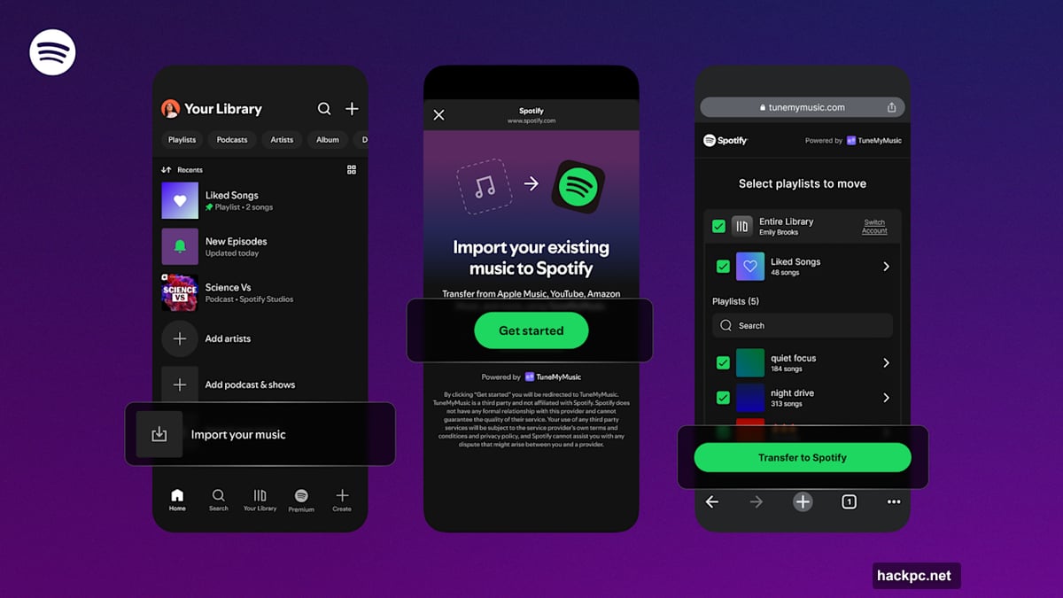 Spotify playlist importing supports Apple Music YouTube Music Amazon Music Tidal