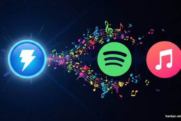Shazam logo connecting to Spotify and Apple Music streaming services