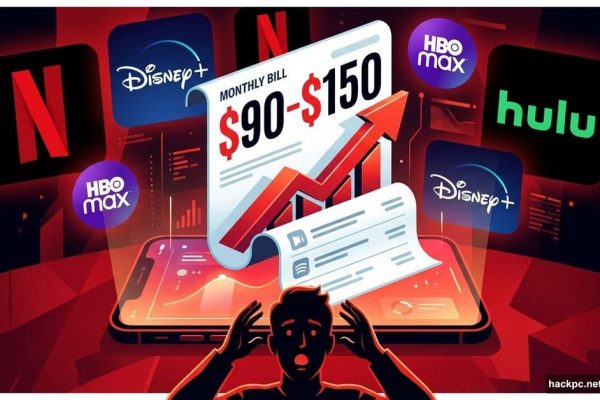 Rising streaming bills with multiple service logos and upward cost arrow