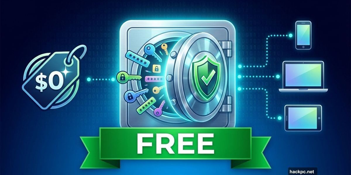 Open digital vault with password keys and free price tag