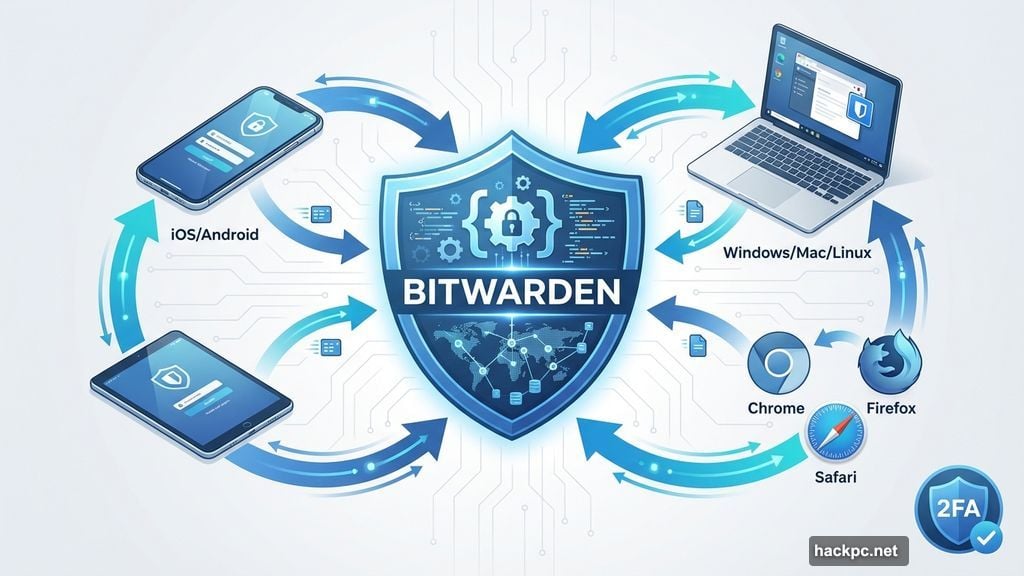 Bitwarden syncs unlimited passwords across all devices and platforms