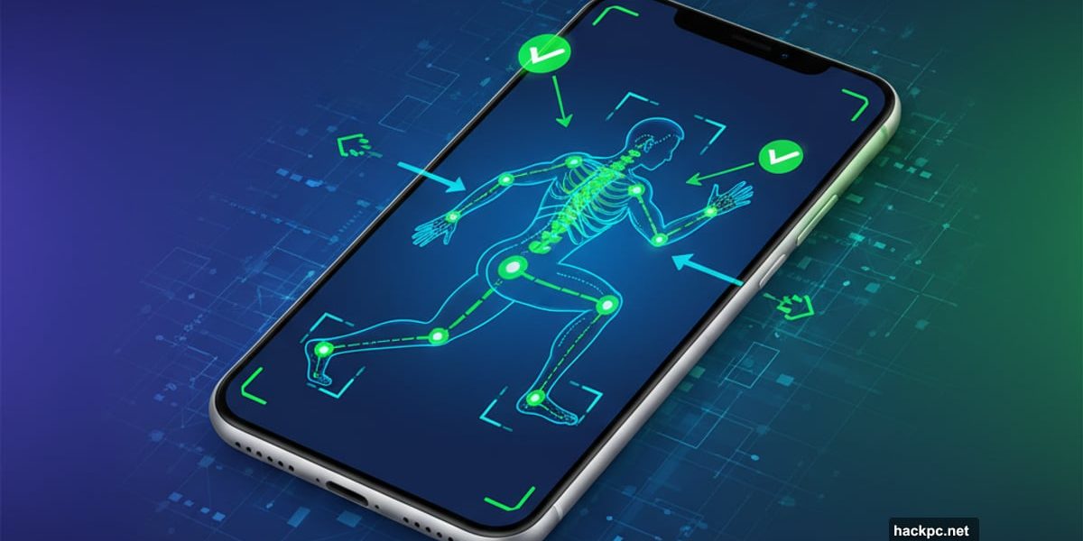 Smartphone displaying AI motion tracking analyzing workout form in real-time