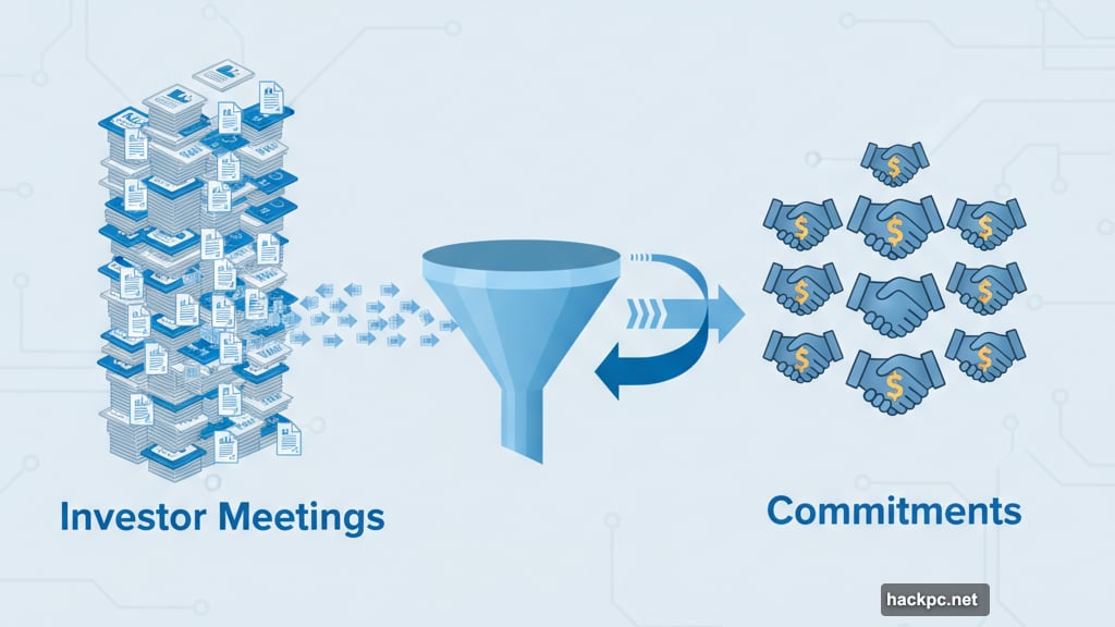 Took 300 to 400 meetings before securing commitments from 13 investors