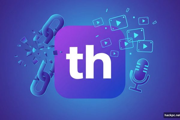 Threads logo with broken chain and podcast microphone showing platform disconnect