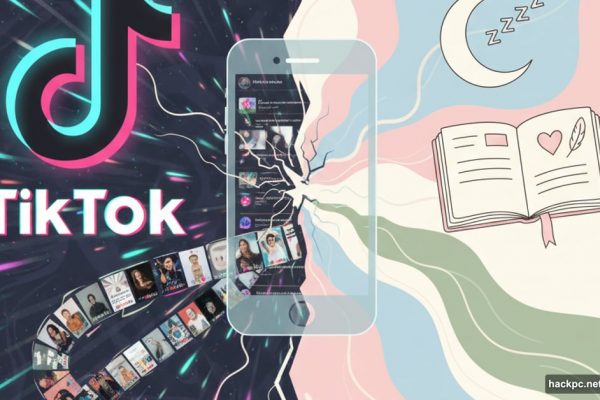 TikTok logo versus wellness symbols on smartphone screen split