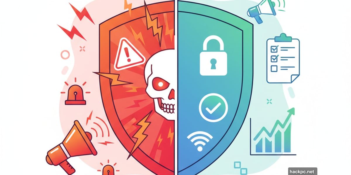 VPN shield split showing fear-based marketing versus actual functionality