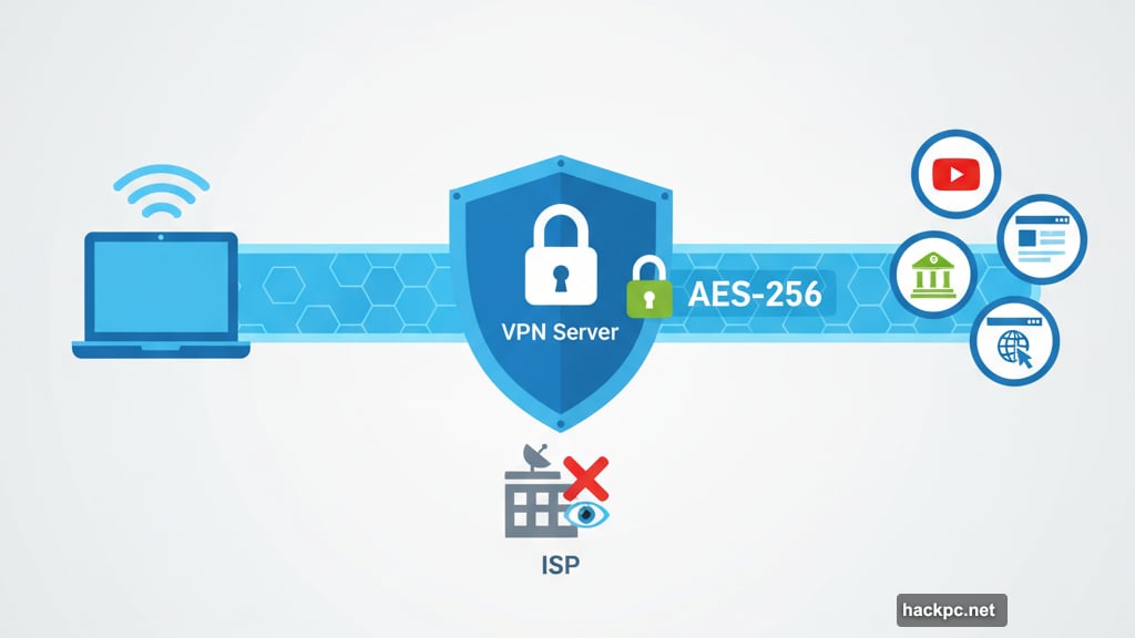 VPN encrypts web traffic between device and remote server