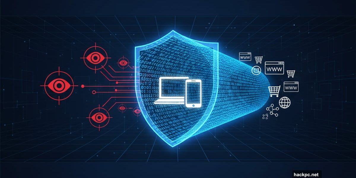 VPN tunnel protecting device from surveillance eyes and tracking