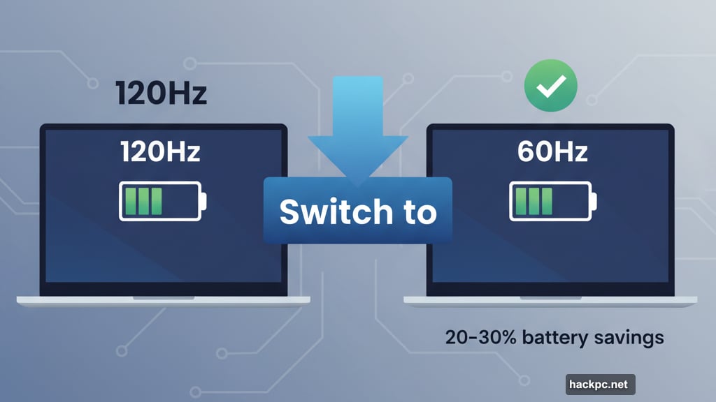 Lower display refresh rate from 120Hz to 60Hz saves battery