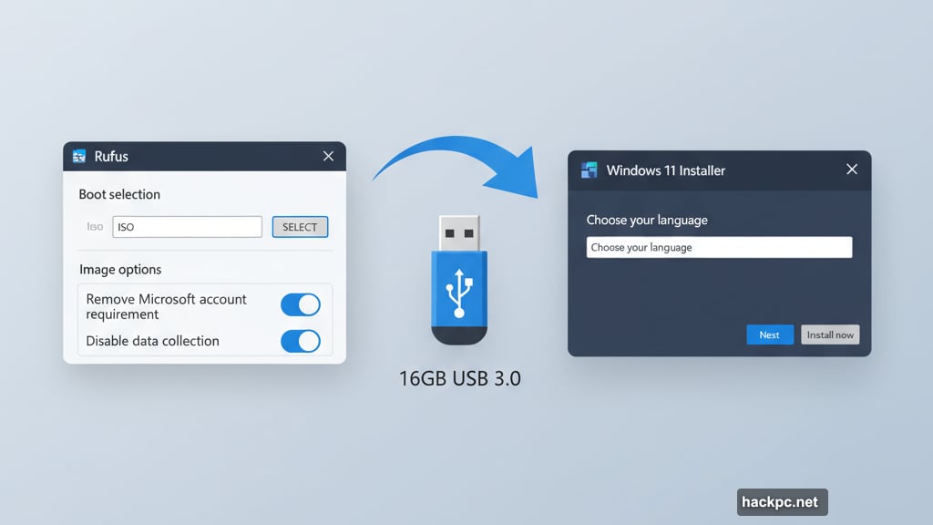 Rufus tool creates modified Windows 11 installation media bypassing restrictions