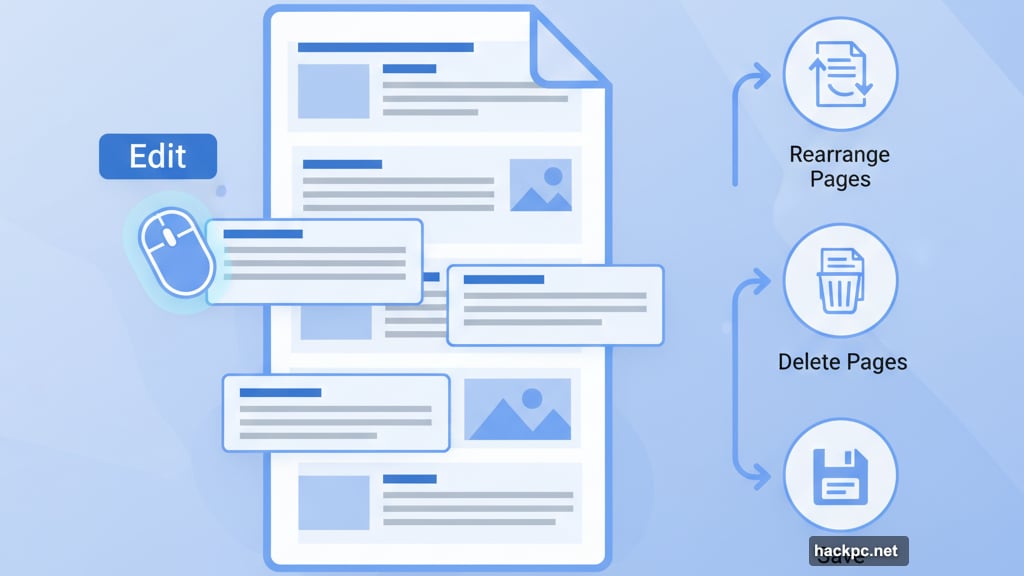 PDF editing with movable text boxes and separate organization tools