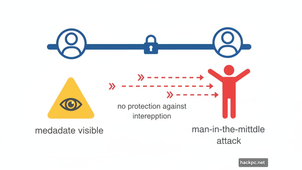 Encryption gaps allow man-in-the-middle attacks and metadata exposure