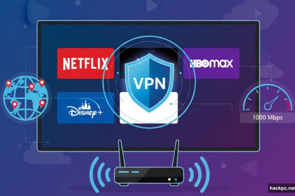 Smart TV with VPN shield streaming Netflix and services