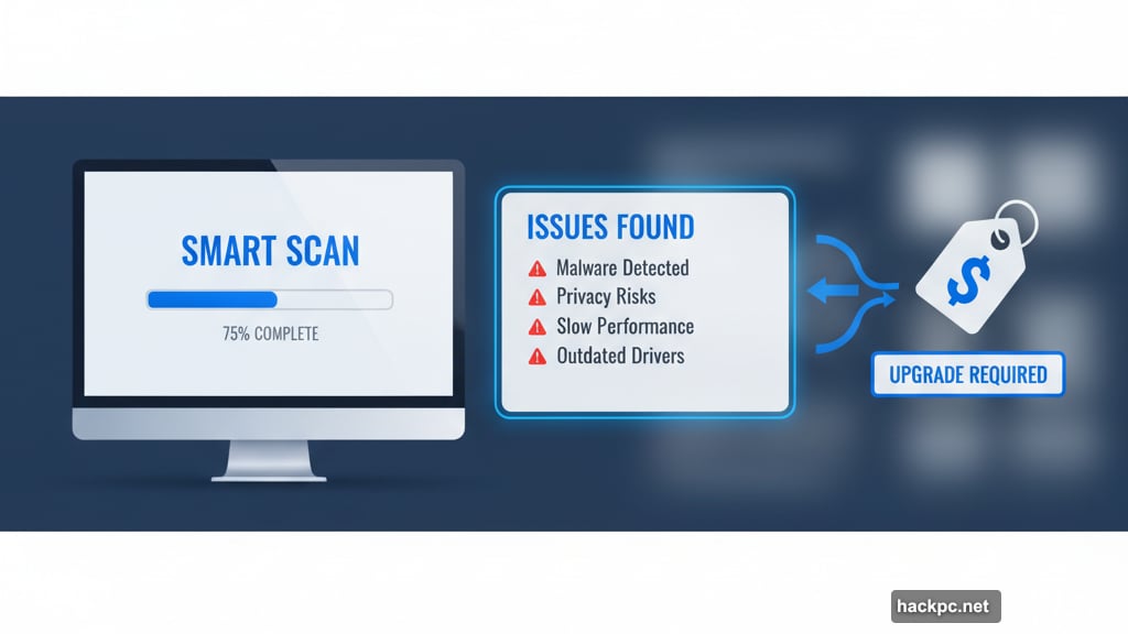 Program finds issues then demands payment to fix them