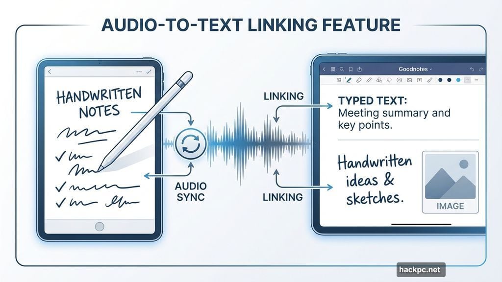 Goodnotes syncs audio recording to handwritten notes on iPad