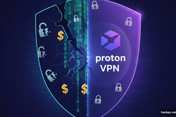 Split VPN shield showing data leaks versus Proton VPN security