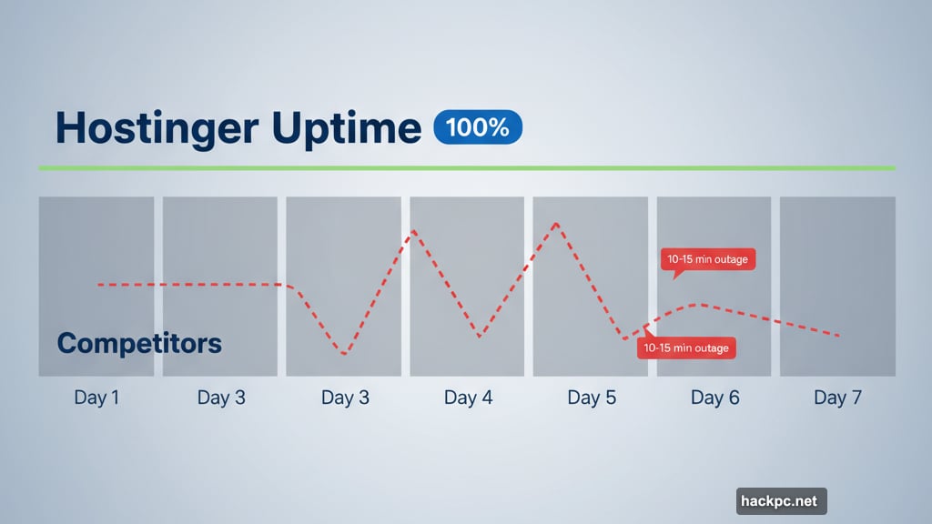 Hostinger delivered 100 percent uptime while others crashed during testing