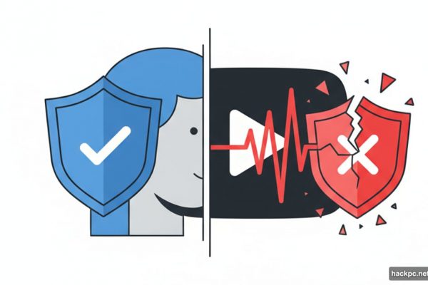 YouTube logo split showing face protection versus unprotected voice cloning