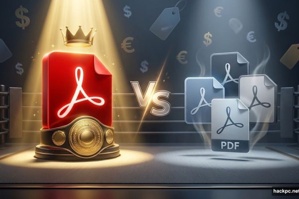 Adobe Acrobat PDF logo dominating versus budget PDF editor alternatives