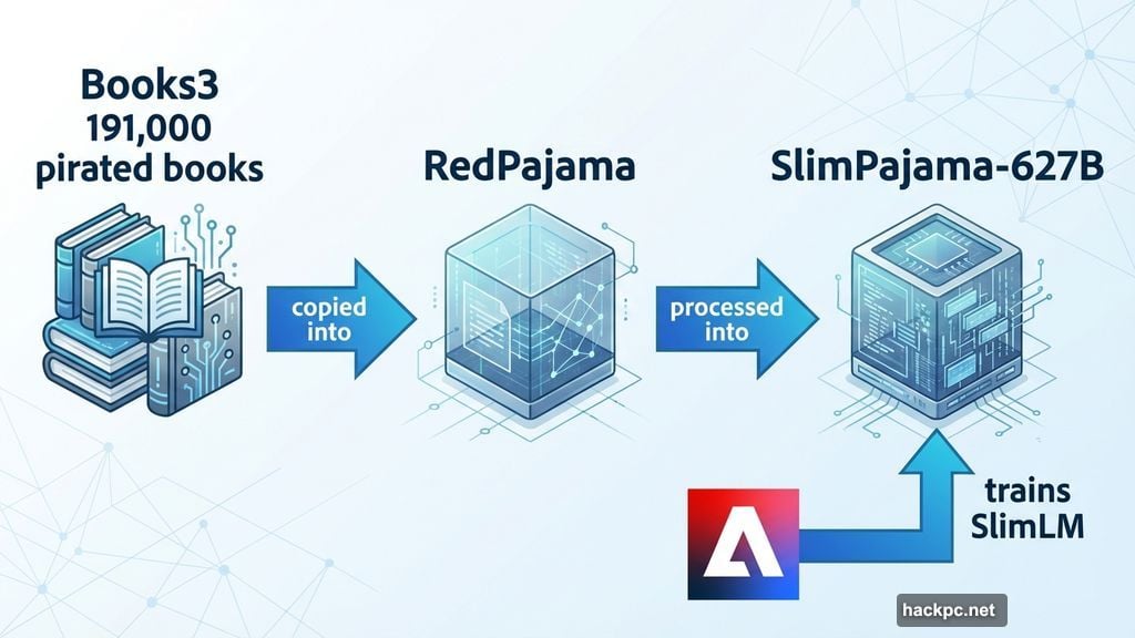 Books3 copied into RedPajama processed into SlimPajama training Adobe SlimLM