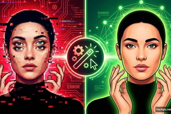 Split screen showing broken AI image versus fixed version with repair tool