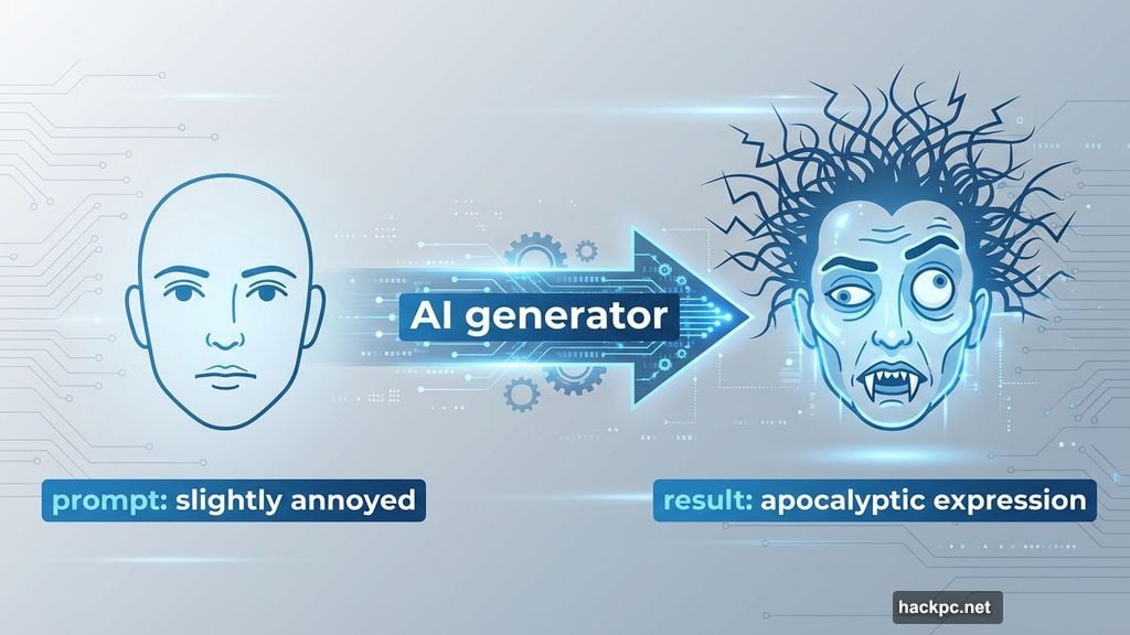 AI generators overdoing emotions with distorted facial features and teeth