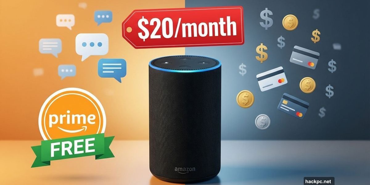 Amazon Echo speaker with price tag showing Prime free versus paid subscription