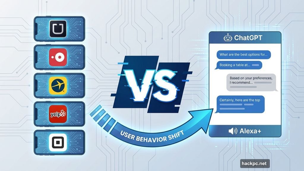 Traditional apps versus AI chatbot interface for booking and services