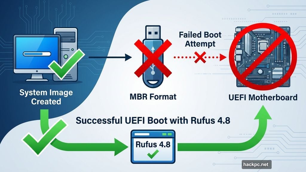 Boot disk problem with MBR formatting preventing UEFI system recovery