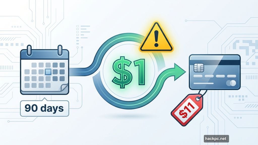 Three month trial automatically renews at eleven dollars monthly subscription