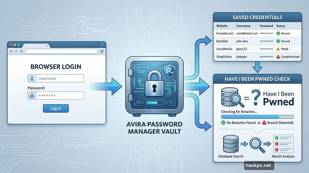 Password manager checks credentials against Have I Been Pwned breach database