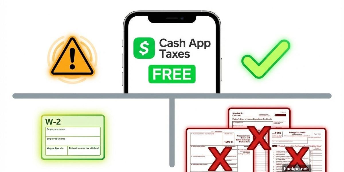 Cash App Taxes phone showing free tag with limitations